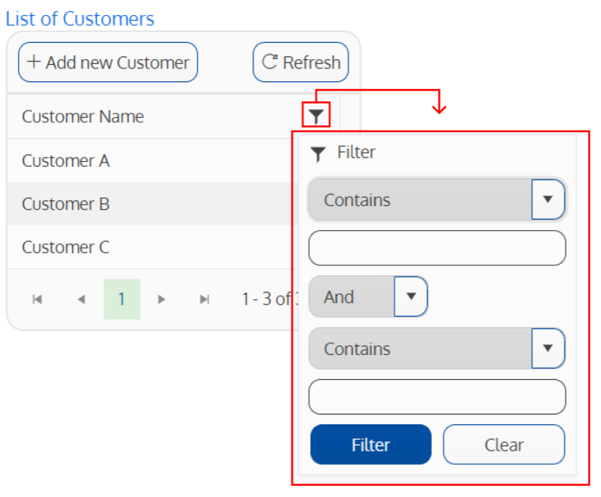 Screenshot of ChildList with filter